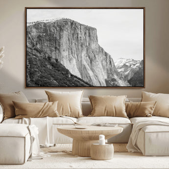 39393420-MGV-CV-36X24-El Capitan Wall Art Canvas Print, Framed Yosemite Cliff Art Picture Print, Monochrome Mountain Perfect Monochrome Sierra Decor
