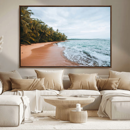 88125882-MGV-CV-36X24-Tropical Shoreline Wall Art Canvas Print, Framed Palm Trees Art Picture Print, Tropical Ocean Perfect Tropical Coastal Decor