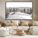 62119206-MGV-CV-36X24-Snowy Trail Wall Art Canvas Print, Framed Ski Slope Art Picture Print, Winter Pines Perfect Alpine Adventure Decor Artwork