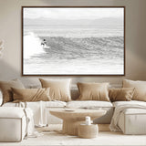 81535128-MGV-CV-36X24-Surfer Woman Wall Art Canvas Print, Framed Black Ocean Art Picture Print, Ocean Surfing Perfect Monochrome Coastal Decor Artwork
