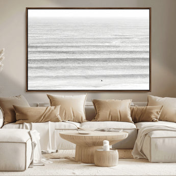 66534476-MGV-CV-36X24-Lone Surfer Wall Art Canvas Print, Framed Ocean Waves Art Picture Print, Minimal Sea Perfect Minimal Coastal Decor Artwork