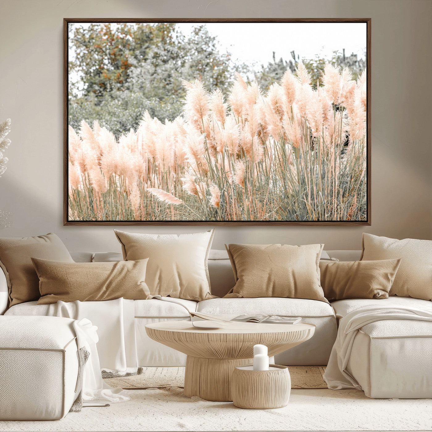 21826392-MGV-CV-36X24-Pampas Grass Wall Art Canvas Print, Framed Soft Pampas Art Picture Print, Pastel Grasses Perfect Soft Neutral Boho Decor Artwork