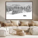 68081143-MGV-CV-36X24-Snowy Bison Wall Art Canvas Print, Framed Winter Forest Art Picture Print, Lone Bison Perfect Monochrome Winter Wild Decor Artwork