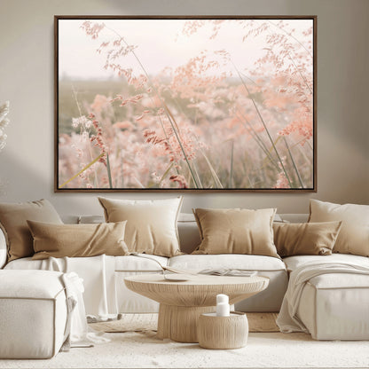 79164340-MGV-CV-36X24-Pastel Grasses Wall Art Canvas Print, Framed Soft Meadow Art Picture Print, Field in Breeze Perfect Pastel Minimal Decor Artwork