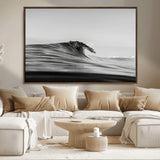 24029476-MGV-CV-36X24-Black Wave Wall Art Canvas Print, Framed Abstract Surf Art Picture Print, Minimalist Ocean Perfect Minimalist Coastal Decor