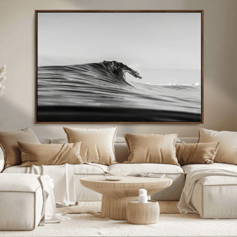 24029476-MGV-CV-36X24-Black Wave Wall Art Canvas Print, Framed Abstract Surf Art Picture Print, Minimalist Ocean Perfect Minimalist Coastal Decor