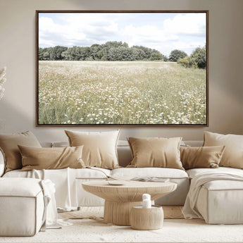 43258946-MGV-CV-36X24-Daisy Field Wall Art Canvas Print, Framed Pastel Flower Art Picture Print, Meadow Bloom Perfect Scandinavian Minimalist Decor