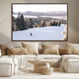 79857868-MGV-CV-36X24-Snowy Mountain Wall Art Canvas Print, Framed Ski Slope Art Picture Print, Winter Forest Perfect Modern Rustic Decor Artwork