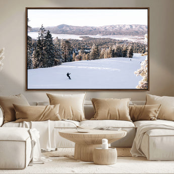 79857868-MGV-CV-36X24-Snowy Mountain Wall Art Canvas Print, Framed Ski Slope Art Picture Print, Winter Forest Perfect Modern Rustic Decor Artwork