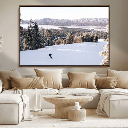 79857868-MGV-CV-36X24-Snowy Mountain Wall Art Canvas Print, Framed Ski Slope Art Picture Print, Winter Forest Perfect Modern Rustic Decor Artwork