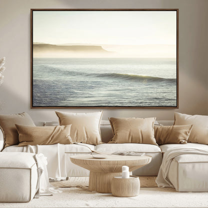 39310633-MGV-CV-36X24-Coastal Cliffs Wall Art Canvas Print, Framed Misty Ocean Art Picture Print, Morning Light Perfect Minimalistic Coastal Decor