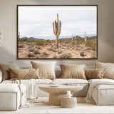 96147924-MGV-FC-36X24_Walnut-Saguaro Cactus Wall Art Canvas Print, Framed Desert Cactus Art Picture Print, Earthy Desert Perfect Southwestern Boho Decor