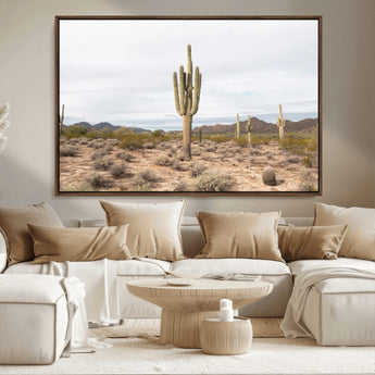 96147924-MGV-FC-36X24_Walnut-Saguaro Cactus Wall Art Canvas Print, Framed Desert Cactus Art Picture Print, Earthy Desert Perfect Southwestern Boho Decor