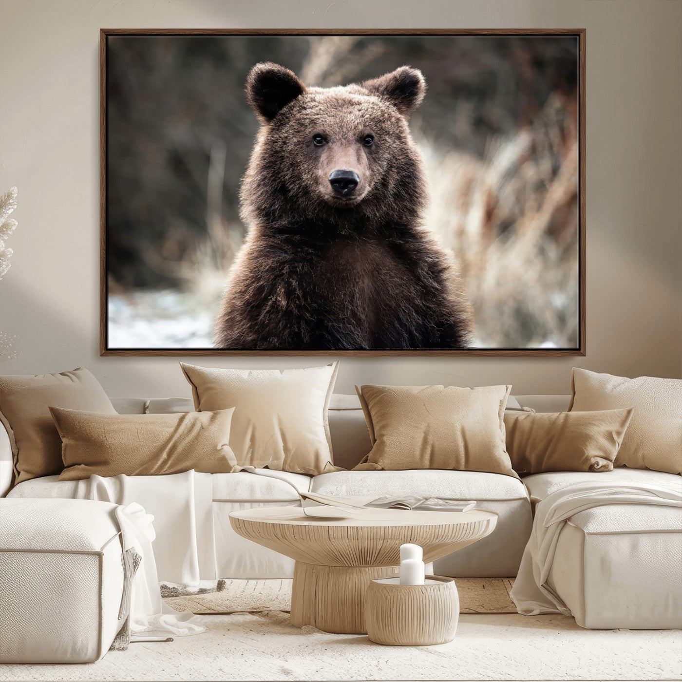 47112103-MGV-CV-36X24-Brown Bear Wall Art Canvas Print, Framed Forest Wildlife Art Picture Print, Woodland Bear Perfect Rustic Cabin Decor Artwork