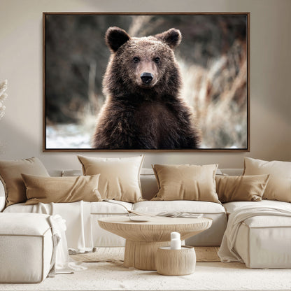 47112103-MGV-CV-36X24-Brown Bear Wall Art Canvas Print, Framed Forest Wildlife Art Picture Print, Woodland Bear Perfect Rustic Cabin Decor Artwork