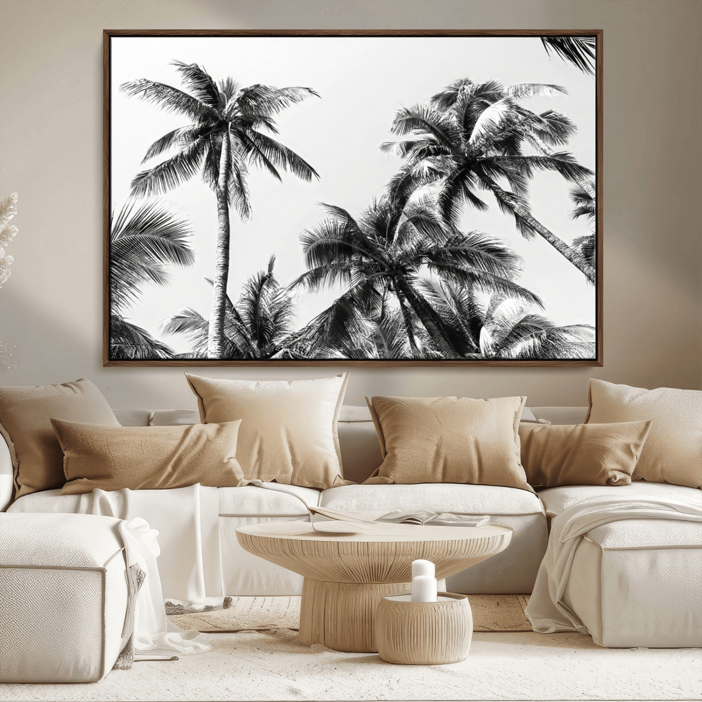 46641801-MGV-CV-36X24-Palm Tree Wall Art Canvas Print, Framed Black White Tropics Art Picture Print, Monochrome Palms Perfect Modern Tropical Minimalist