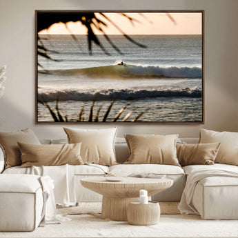 24896468-MGV-CV-36X24-Sunset Surf Wall Art Canvas Print, Framed Golden Waves Art Picture Print, Tropical Ocean Perfect Tropical Boho Decor Artwork