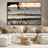 24896468-MGV-CV-36X24-Sunset Surf Wall Art Canvas Print, Framed Golden Waves Art Picture Print, Tropical Ocean Perfect Tropical Boho Decor Artwork
