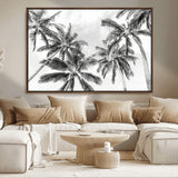 62113786-MGV-CV-36X24-Black White Palm Wall Art Canvas Print, Framed Monochrome Tropics Art Picture Print, Minimalist Beach Perfect Coastal Minimalist