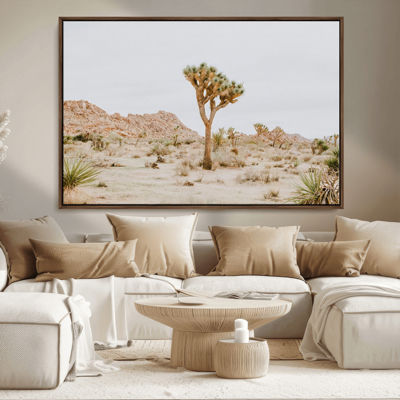 67109959-MGV-FC-36X24_Walnut-Joshua Tree Wall Art Canvas Print, Framed Neutral Desert Art Picture Print, Earthy Landscape Perfect Neutral Boho Decor Artwork