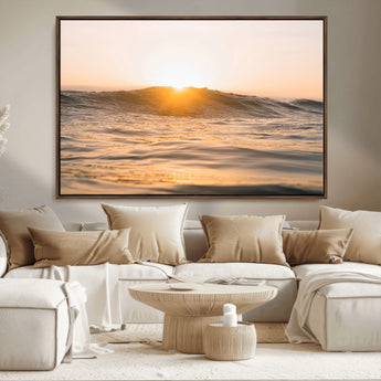 16973771-MGV-CV-36X24-Calm Water Wall Art Canvas Print, Framed Sunset Waves Art Picture Print, Coastal Warmth Perfect Warm Minimalist Decor Artwork