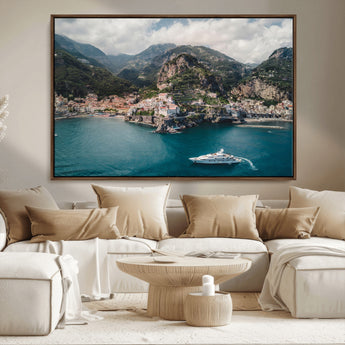 20321590-MGV-FC-36X24_Walnut-Amalfi Coast Wall Art Canvas Print, Framed Italy Travel Art Picture Print, Mediterranean Landscape Perfect Mediterranean Coastal