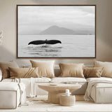 30524220-MGV-FC-36X24_Walnut-Whale Tail Wall Art Canvas Print, Framed Black White Ocean Art Picture Print, Calm Marine Perfect Minimalist Coastal Decor Artwork