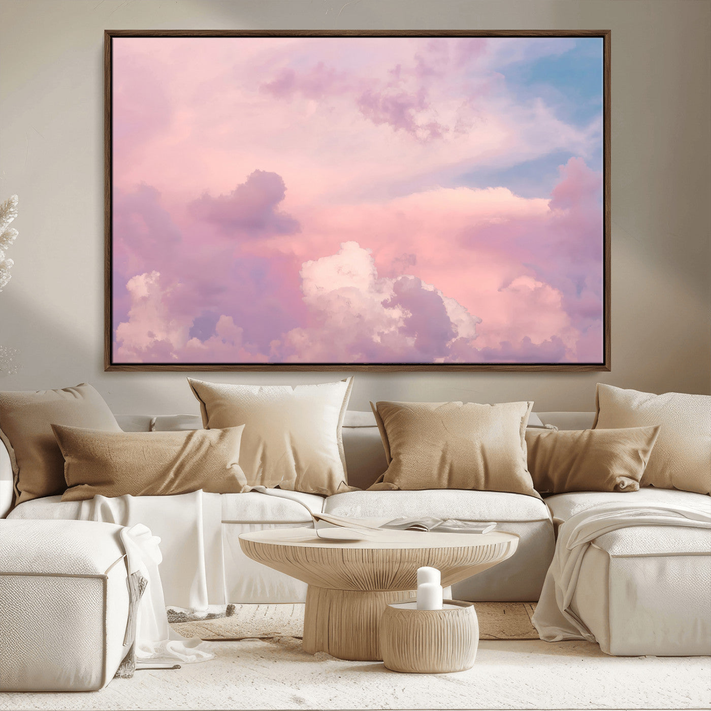 22874890-MGV-CV-36X24-Pastel Sky Wall Art Canvas Print, Framed Dreamy Cloudscape Art Picture Print, Sunset Glow Perfect Minimalist Serenity Decor