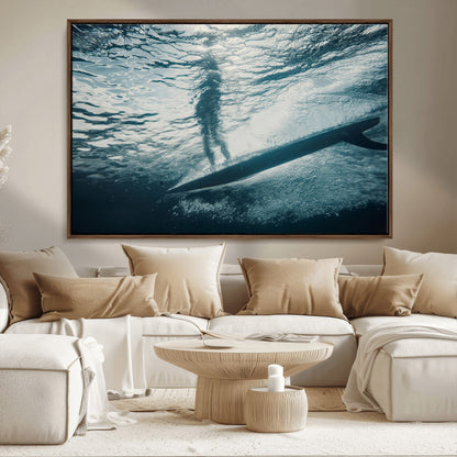 71192524-MGV-FC-36X24_Walnut-Submerged Surf Wall Art Canvas Print, Framed Underwater Perspective Art Picture Print, Ocean Surf Perfect Coastal Adventure Decor