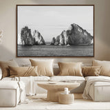18810731-MGV-FC-36X24_Walnut-Rugged Coastline Wall Art Canvas Print, Framed Ocean Cliffs Art Picture Print, Monochrome Seascape Perfect Coastal Minimalist