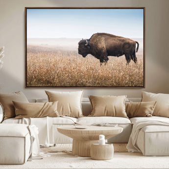 99620201-MGV-CV-36X24-Wild Bison Wall Art Canvas Print, Framed Bison in Prairie Art Picture Print, Rustic Western Perfect Rustic Western Decor Artwork