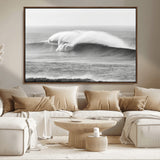 42544082-MGV-CV-36X24-Monochrome Seascape Wall Art Canvas Print, Framed Surf Wave Art Picture Print, Minimalist Ocean Perfect Moody Coastal Decor