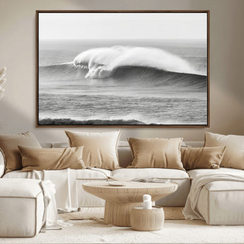 42544082-MGV-CV-36X24-Monochrome Seascape Wall Art Canvas Print, Framed Surf Wave Art Picture Print, Minimalist Ocean Perfect Moody Coastal Decor
