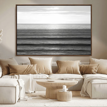 47305203-MGV-CV-36X24-Monochrome Ocean Wall Art Canvas Print, Framed Moody Ocean Art Picture Print, Calm Ocean Perfect Minimalist Coastal Decor Artwork