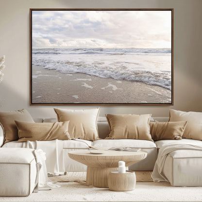 70596264-MGV-CV-36X24-Ocean Waves Wall Art Canvas Print, Framed Coastal Shoreline Art Picture Print, Sea Foam Perfect Coastal Minimalist Decor Artwork