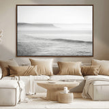 60635783-MGV-CV-36X24-Black White Seascape Wall Art Canvas Print, Framed Ocean Waves Art Picture Print, Misty Coastal Perfect Minimalist Coastal Decor