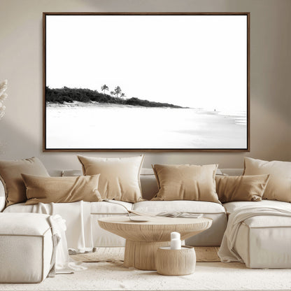 29611516-MGV-CV-36X24-Black White Beach Wall Art Canvas Print, Framed Palm Trees Art Picture Print, Monochrome Tropical Perfect Minimalist Coastal Decor
