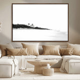 29611516-MGV-FC-36X24_Walnut-Black White Beach Wall Art Canvas Print, Framed Palm Trees Art Picture Print, Monochrome Tropical Perfect Minimalist Coastal Decor