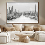 35537313-MGV-CV-36X24-Monochrome Desert Wall Art Canvas Print, Framed Cactus Path Art Picture Print, Southwestern Landscape Perfect Southwestern