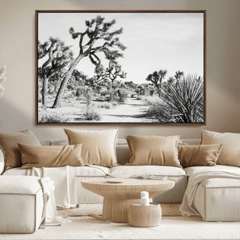 88164251-MGV-CV-36X24-Joshua Tree Wall Art Canvas Print, Framed Desert Path Art Picture Print, Monochrome Desert Perfect Minimalist Desert Decor Artwork