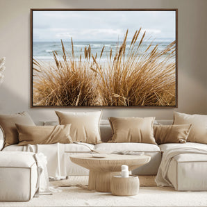 14270839-MGV-CV-36X24-Beach Grass Wall Art Canvas Print, Framed Coastal Dunes Art Picture Print, Dune Grass Perfect Coastal Minimalist Decor Artwork