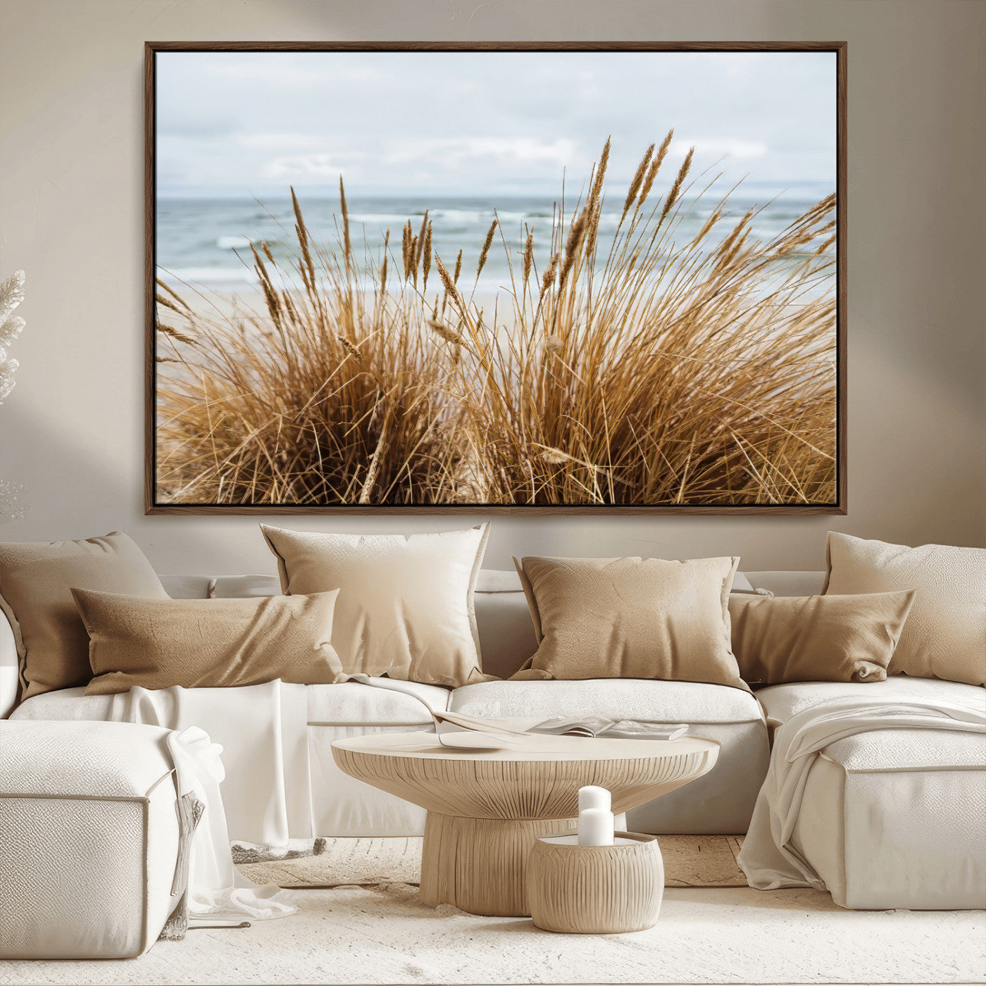 14270839-MGV-CV-36X24-Beach Grass Wall Art Canvas Print, Framed Coastal Dunes Art Picture Print, Dune Grass Perfect Coastal Minimalist Decor Artwork