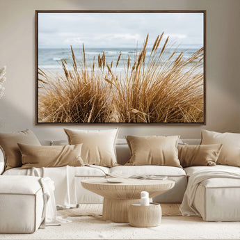 14270839-MGV-CV-36X24-Beach Grass Wall Art Canvas Print, Framed Coastal Dunes Art Picture Print, Dune Grass Perfect Coastal Minimalist Decor Artwork