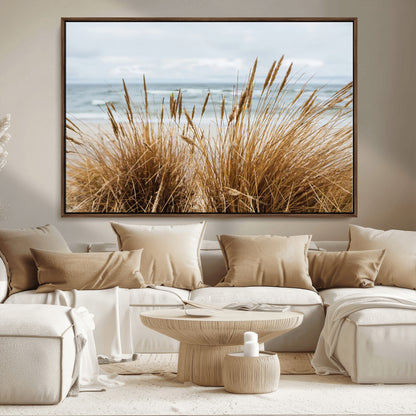 14270839-MGV-CV-36X24-Beach Grass Wall Art Canvas Print, Framed Coastal Dunes Art Picture Print, Dune Grass Perfect Coastal Minimalist Decor Artwork