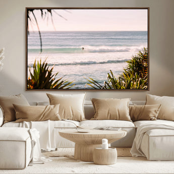23287092-MGV-CV-36X24-Ocean Surfer Wall Art Canvas Print, Framed Coastal Surf Art Picture Print, Tropical Beach Perfect Tropical Coastal Decor Artwork