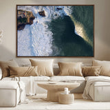 37405684-MGV-FC-36X24_Walnut-Nazaré Coast Wall Art Canvas Print, Framed Aerial Ocean Art Picture Print, Coastal Fortress Perfect Dramatic Coastal Decor Artwork