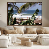 34722557-MGV-CV-36X24-Tropical Shoreline Wall Art Canvas Print, Framed Surfer Beach Art Picture Print, Coastal Surf Perfect Tropical Coastal Decor