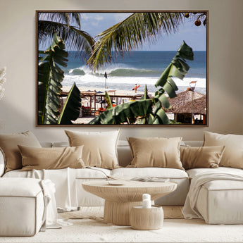 34722557-MGV-CV-36X24-Tropical Shoreline Wall Art Canvas Print, Framed Surfer Beach Art Picture Print, Coastal Surf Perfect Tropical Coastal Decor