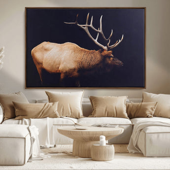 91871131-MGV-CV-36X24-Rustic Elk Art Wall Art Canvas Print, Framed Moody Wildlife Decor Art Picture Print, Western Animal Print Perfect Western Lodge