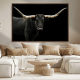 99448328-MGV-CV-36X24-Longhorn Cattle Wall Art Canvas Print, Framed Texas Ranch Art Picture Print, Western Cow Perfect Farmhouse Decor Artwork